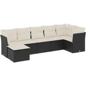 vidaXL Salon de jardin 7 pcs avec coussins noir résine tressée pas cher