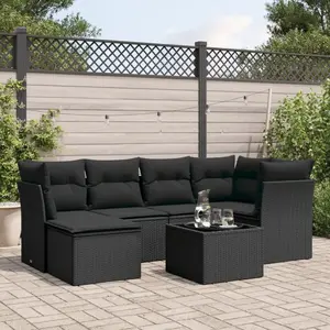 vidaXL Salon de jardin 7 pcs avec coussins noir résine tressée pas cher