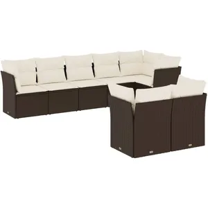 vidaXL Salon de jardin 8 pcs avec coussins marron résine tressée pas cher