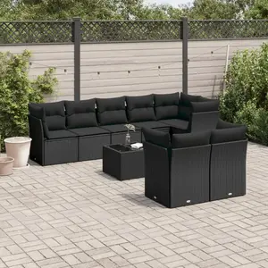 vidaXL Salon de jardin 9 pcs avec coussins noir résine tressée pas cher