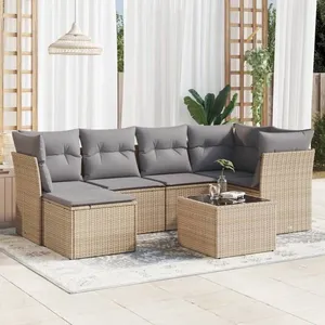 vidaXL Salon de jardin avec coussins 7 pcs beige résine tressée pas cher