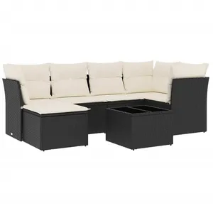 vidaXL Salon de jardin 7 pcs avec coussins noir résine tressée pas cher