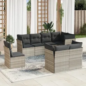 vidaXL Salon de jardin 8 pcs avec coussins gris clair résine tressée pas cher
