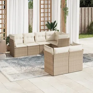 vidaXL Salon de jardin avec coussins 7 pcs beige résine tressée pas cher
