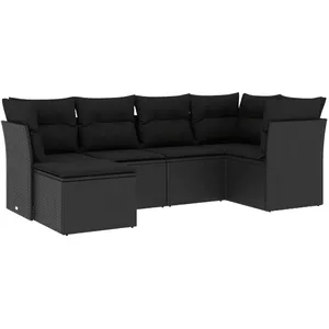 vidaXL Salon de jardin 6 pcs avec coussins noir résine tressée pas cher