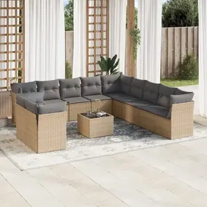 vidaXL Salon de jardin avec coussins 12 pcs beige résine tressée pas cher