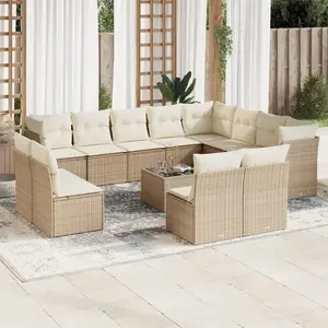 vidaXL Salon de jardin avec coussins 13 pcs beige résine tressée pas cher