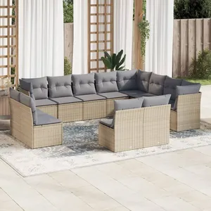 vidaXL Salon de jardin avec coussins 12 pcs beige résine tressée pas cher