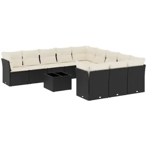 vidaXL Salon de jardin 12 pcs avec coussins noir résine tressée pas cher
