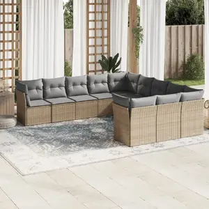 vidaXL Salon de jardin 11 pcs avec coussins beige résine tressée pas cher