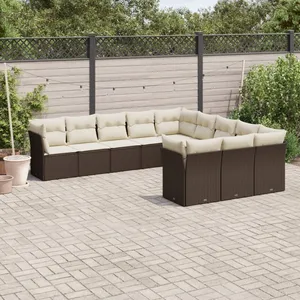 vidaXL Salon de jardin et coussins 11 pcs marron résine tressée pas cher