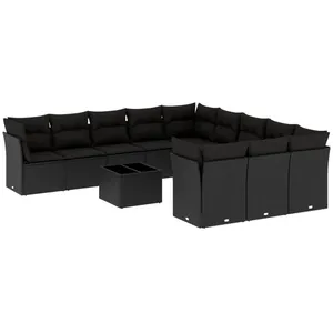 vidaXL Salon de jardin 12 pcs avec coussins noir résine tressée pas cher