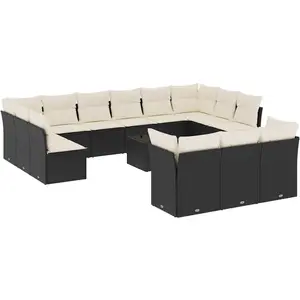 vidaXL Salon de jardin avec coussins 14 pcs noir résine tressée pas cher
