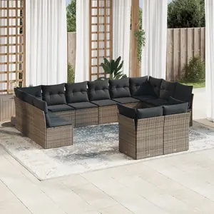 vidaXL Salon de jardin avec coussins 12 pcs gris résine tressée pas cher