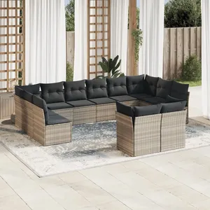 vidaXL Salon de jardin avec coussins 12 pcs gris clair résine tressée pas cher
