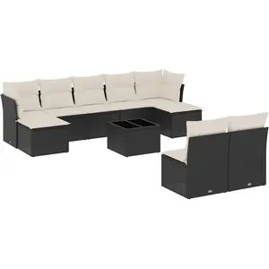 vidaXL Salon de jardin 10 pcs avec coussins noir résine tressée pas cher