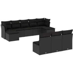 vidaXL Salon de jardin 10 pcs avec coussins noir résine tressée pas cher