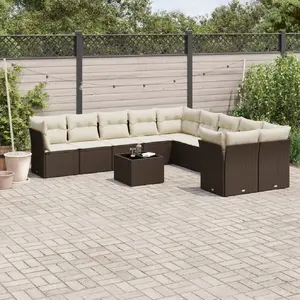 vidaXL Salon de jardin et coussins 11 pcs marron résine tressée pas cher