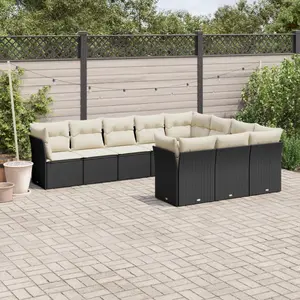 vidaXL Salon de jardin 10 pcs avec coussins noir résine tressée pas cher