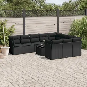 vidaXL Salon de jardin 11 pcs avec coussins noir résine tressée pas cher
