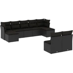 vidaXL Salon de jardin 9 pcs avec coussins noir résine tressée pas cher