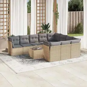 vidaXL Salon de jardin 11 pcs avec coussins beige résine tressée pas cher
