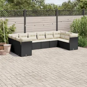 vidaXL Salon de jardin 10 pcs avec coussins noir résine tressée pas cher