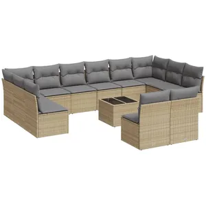 vidaXL Salon de jardin avec coussins 13 pcs beige résine tressée pas cher
