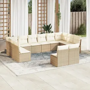 vidaXL Salon de jardin avec coussins 12 pcs beige résine tressée pas cher