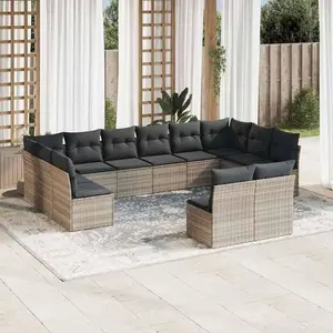 vidaXL Salon de jardin avec coussins 12 pcs gris clair résine tressée pas cher