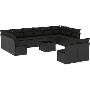 vidaXL Salon de jardin avec coussins 13 pcs noir résine tressée pas cher