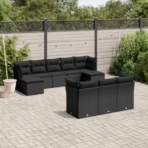 vidaXL Salon de jardin 10 pcs avec coussins noir résine tressée pas cher