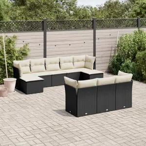 vidaXL Salon de jardin 10 pcs avec coussins noir résine tressée pas cher
