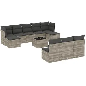 vidaXL Salon de jardin 11 pcs avec coussins gris clair résine tressée pas cher