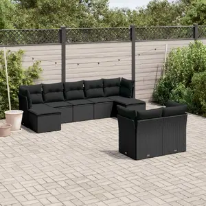 vidaXL Salon de jardin 9 pcs avec coussins noir résine tressée pas cher