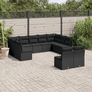vidaXL Salon de jardin 11 pcs avec coussins noir résine tressée pas cher