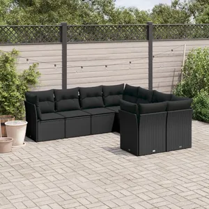 vidaXL Salon de jardin 8 pcs avec coussins noir résine tressée pas cher