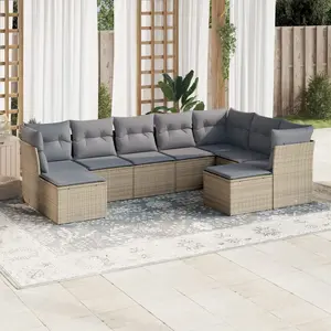 vidaXL Salon de jardin avec coussins 9 pcs beige résine tressée pas cher