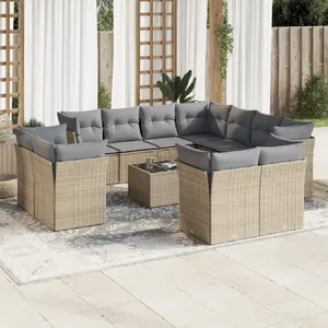 vidaXL Salon de jardin avec coussins 12 pcs beige résine tressée pas cher