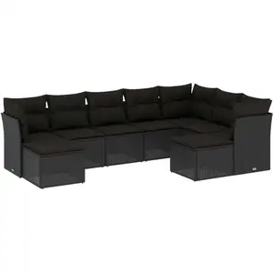 vidaXL Salon de jardin 9 pcs avec coussins noir résine tressée pas cher
