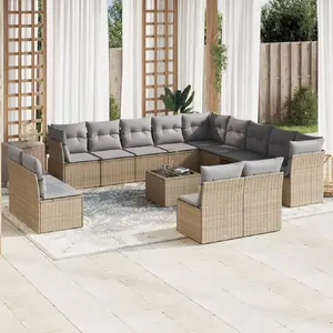 vidaXL Salon de jardin avec coussins 14 pcs beige résine tressée pas cher