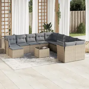 vidaXL Salon de jardin avec coussins 12 pcs beige résine tressée pas cher