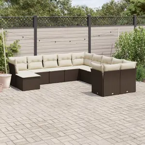 vidaXL Salon de jardin et coussins 11 pcs marron résine tressée pas cher