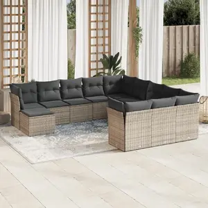 vidaXL Salon de jardin avec coussins 12 pcs gris résine tressée pas cher