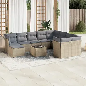vidaXL Salon de jardin 11 pcs avec coussins beige résine tressée pas cher