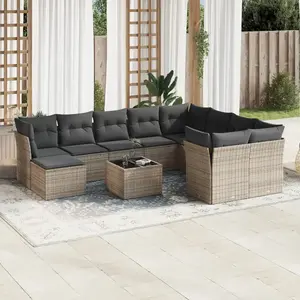 vidaXL Salon de jardin 11 pcs avec coussins gris résine tressée pas cher
