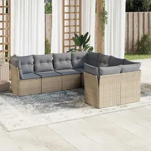 vidaXL Salon de jardin avec coussins 8 pcs beige résine tressée pas cher