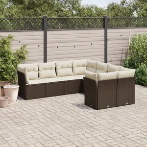 vidaXL Salon de jardin 8 pcs avec coussins marron résine tressée pas cher