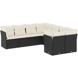 vidaXL Salon de jardin 8 pcs avec coussins noir résine tressée pas cher
