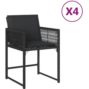 vidaXL Chaises de jardin lot de 4 avec coussins noir résine tressée pas cher